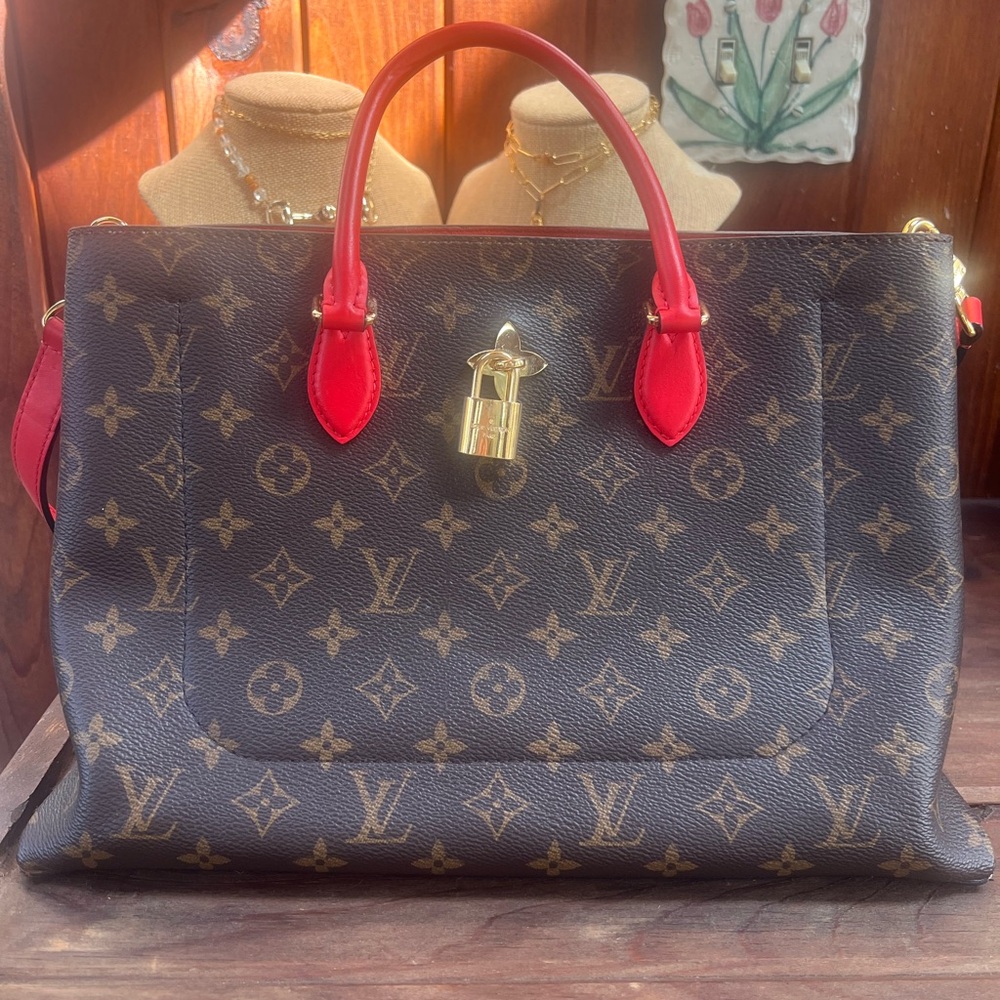 Louis Vuitton Floral Lock Monogram Red Trim Tote/Bag; currently not available